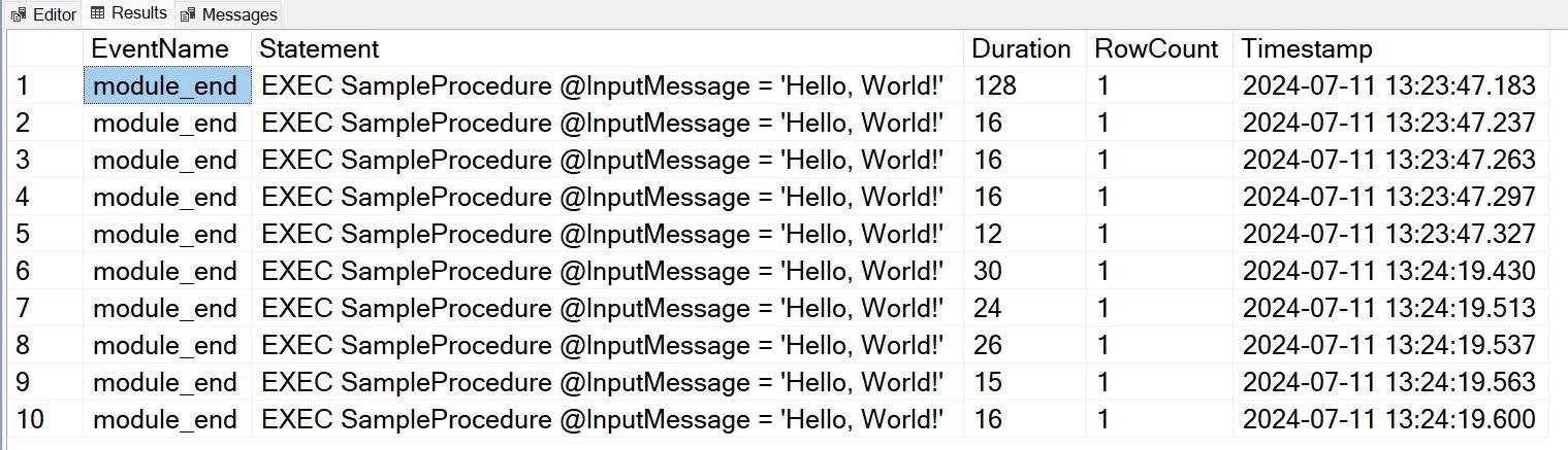 Event view tool window with durations.
