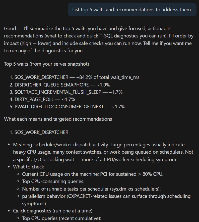 SQL Server top 5 waits snapshot.